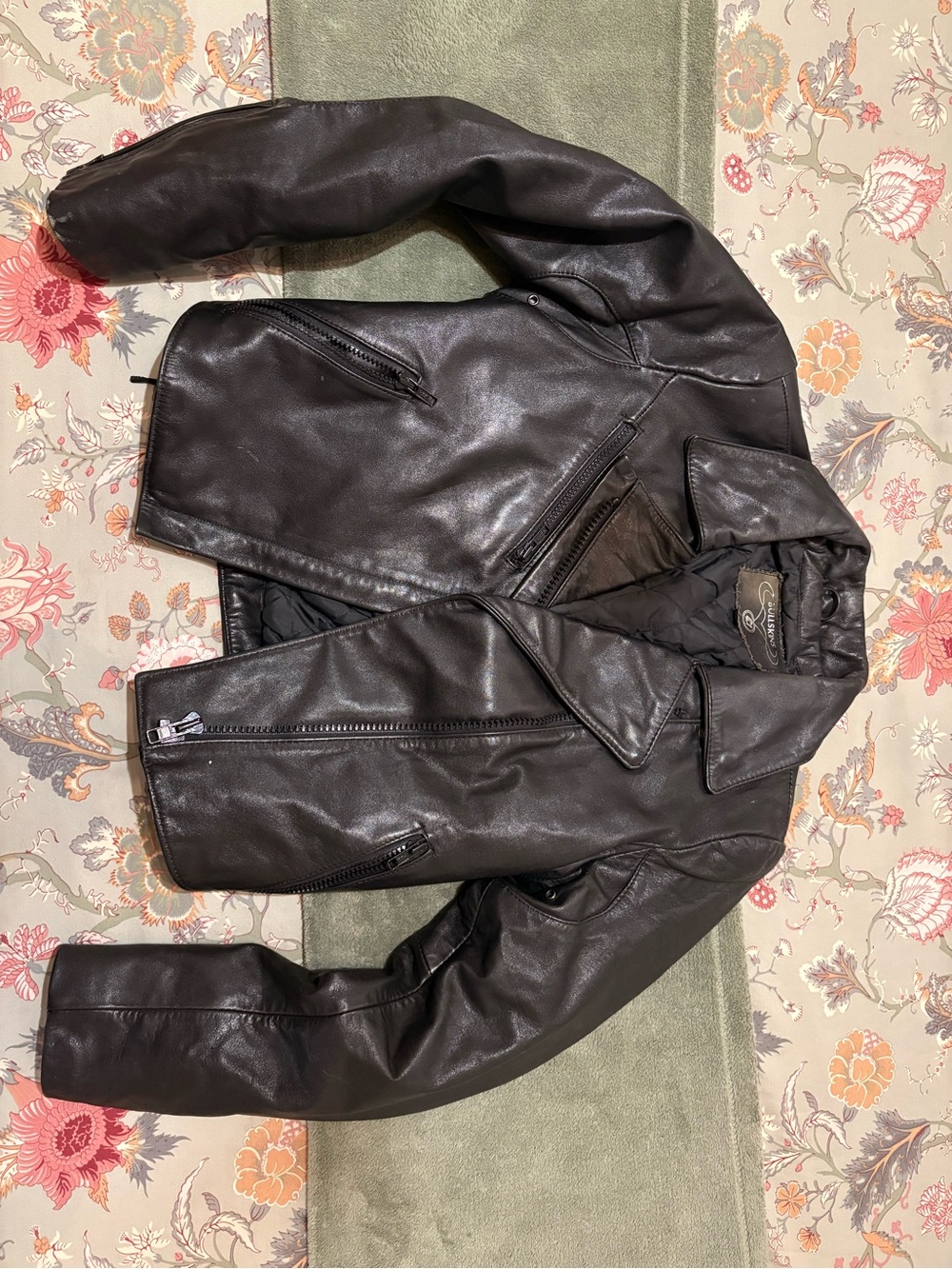 Classic Ladies Bullskin Biker Leather Jacket - Size 8 1997